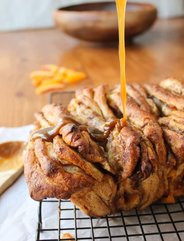 Peach Pull-Apart Bread with Caramel Sauce