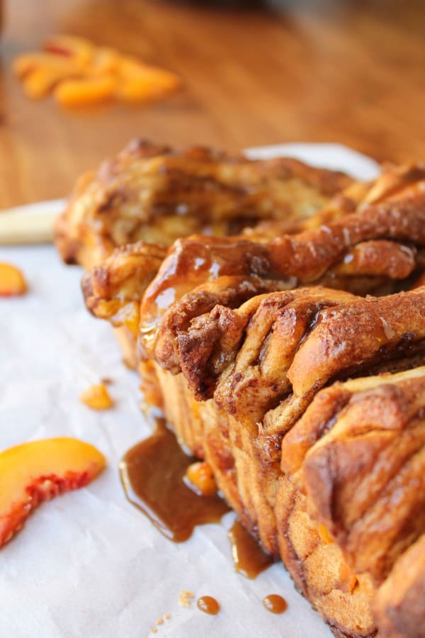 Peach Pull-Apart Bread with Caramel Sauce