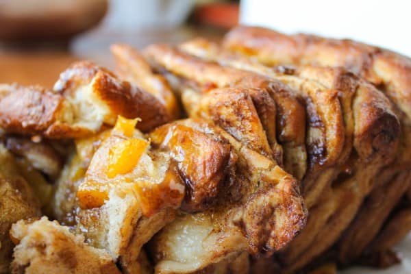 Peach Pull-Apart Bread with Caramel Sauce