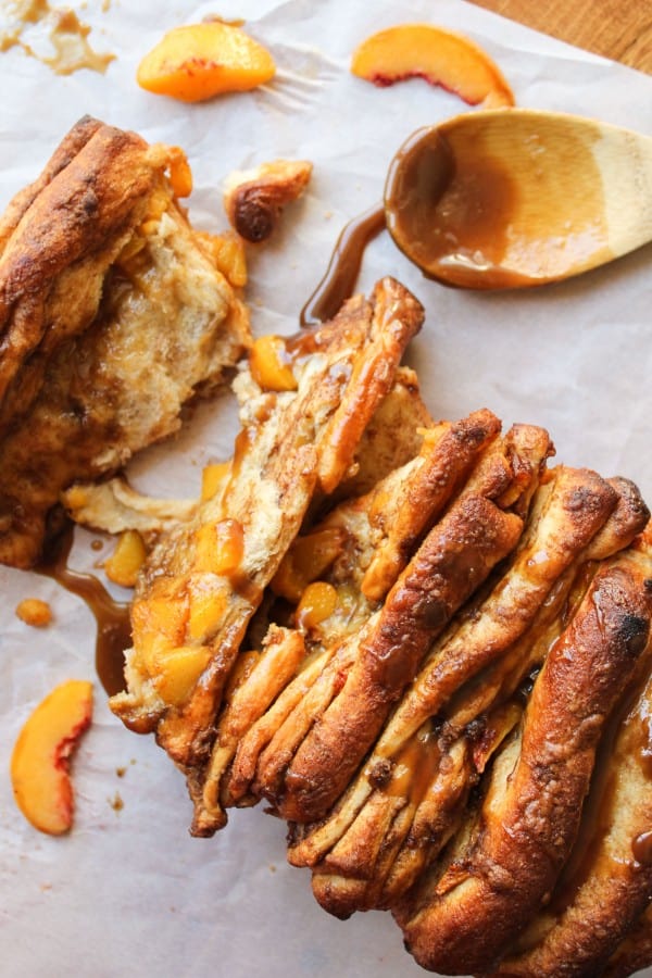 Peach Pull-Apart Bread with Caramel Sauce