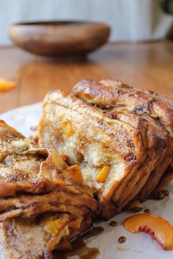 Peach Pull-Apart Bread with Caramel Sauce