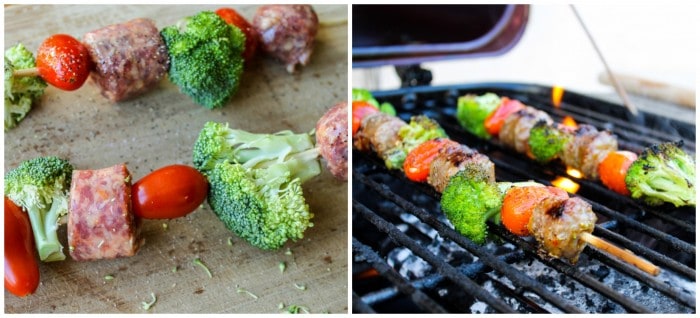 Easy Sausage and Broccoli Kebabs with White Bean Salad