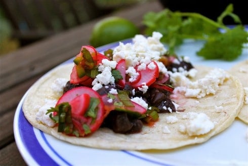 Black Bean Tacos with Radish Slaw and Feta