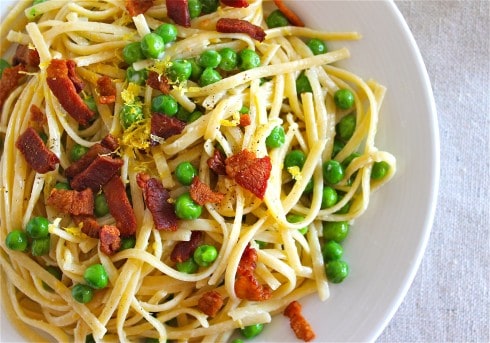 Creamy Lemon Pasta with Baon and Peas