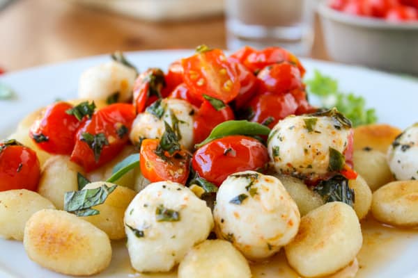 Easy Caramelized Gnocchi with Cherry Tomatoes and Mozzarella