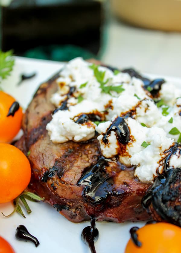 Goat Cheese Steak with Balsamic Glaze | TheFoodCharlatan.com // This easy grill recipe comes together in about 20 minutes! 