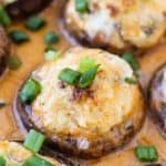 Bacon Blue Cheese Stuffed Mushrooms with Creamy Hot Sauce | TheFoodCharlatan.com // These are perfect (and easy!) appetizers for football watching!