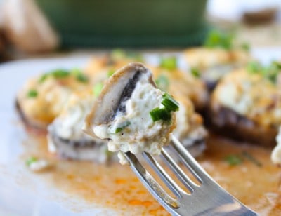 Bacon Blue Cheese Stuffed Mushrooms with Creamy Hot Sauce | TheFoodCharlatan.com // These are perfect (and easy!) appetizers for football watching!