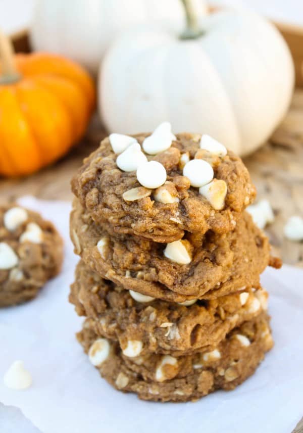 Pumpkin Oatmeal White Chocolate Chip Cookies