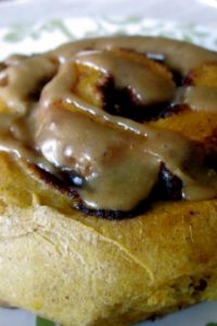 Pumpkin Cinnamon Rolls with Caramel Frosting from The Food Charlatan