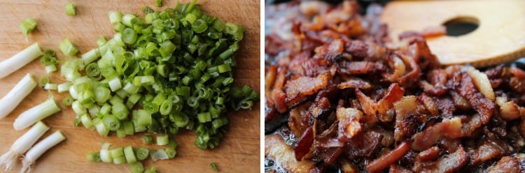 Chopped green onions and chopped cooked bacon.