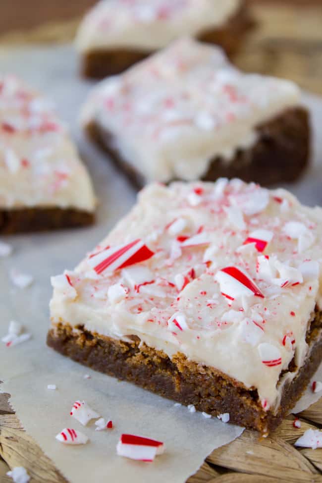 Frosted Peppermint Gingerbread Bars from The Food Charlatan