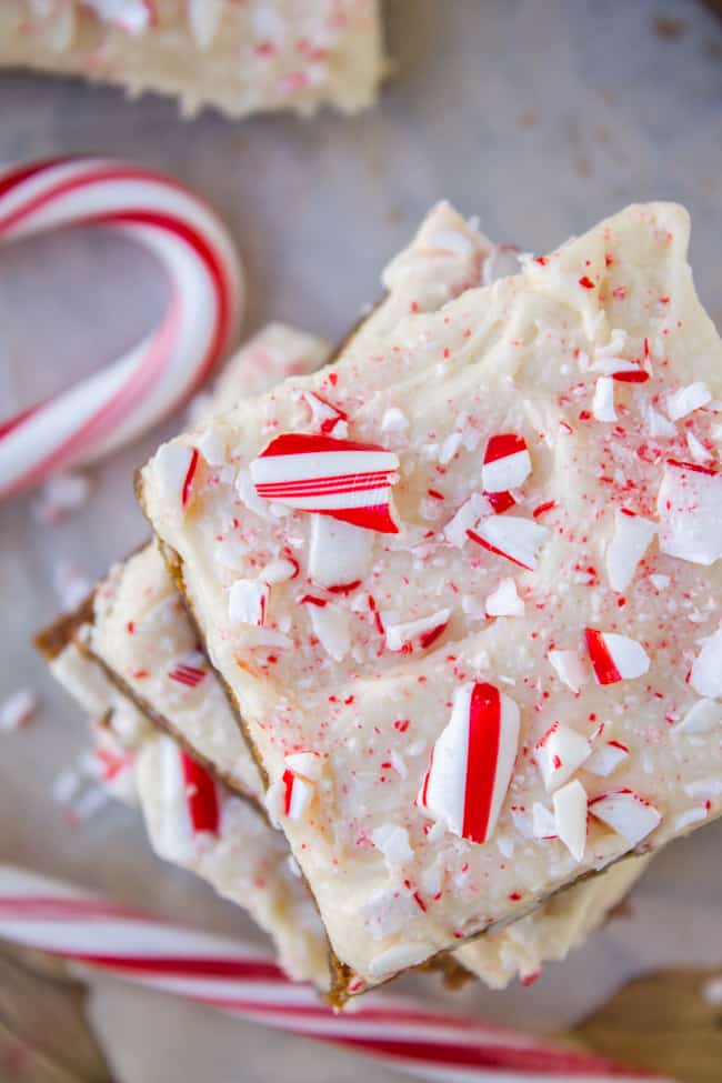 Frosted Peppermint Gingerbread Bars from The Food Charlatan