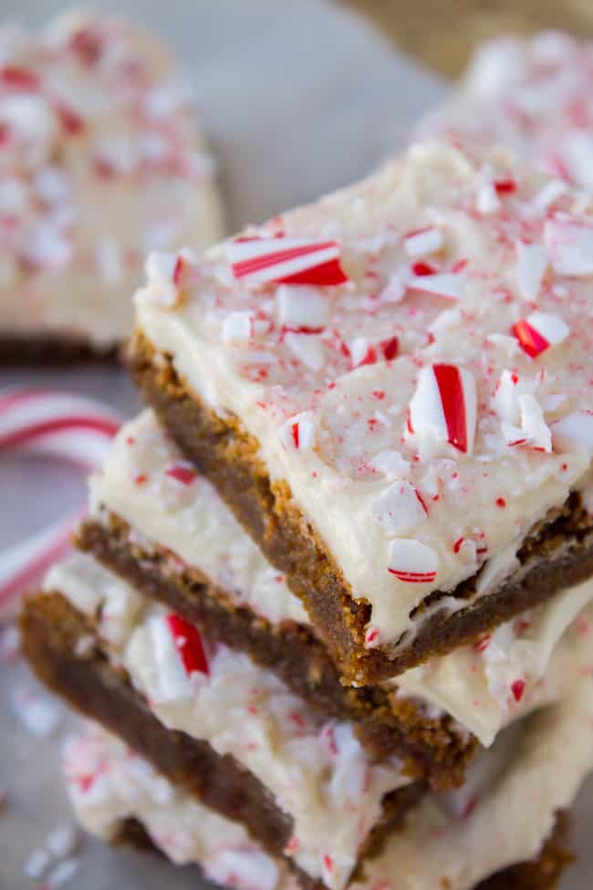 Frosted Peppermint Gingerbread Bars from The Food Charlatan