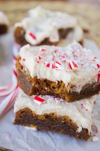 Frosted Peppermint Gingerbread Bars from The Food Charlatan