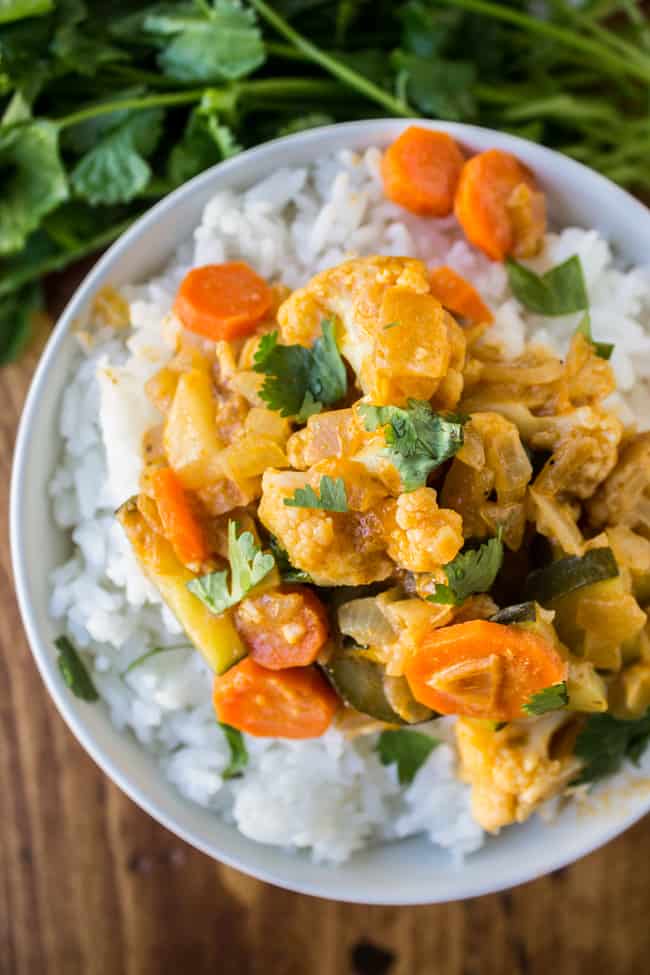 bowl of veggie curry on rice