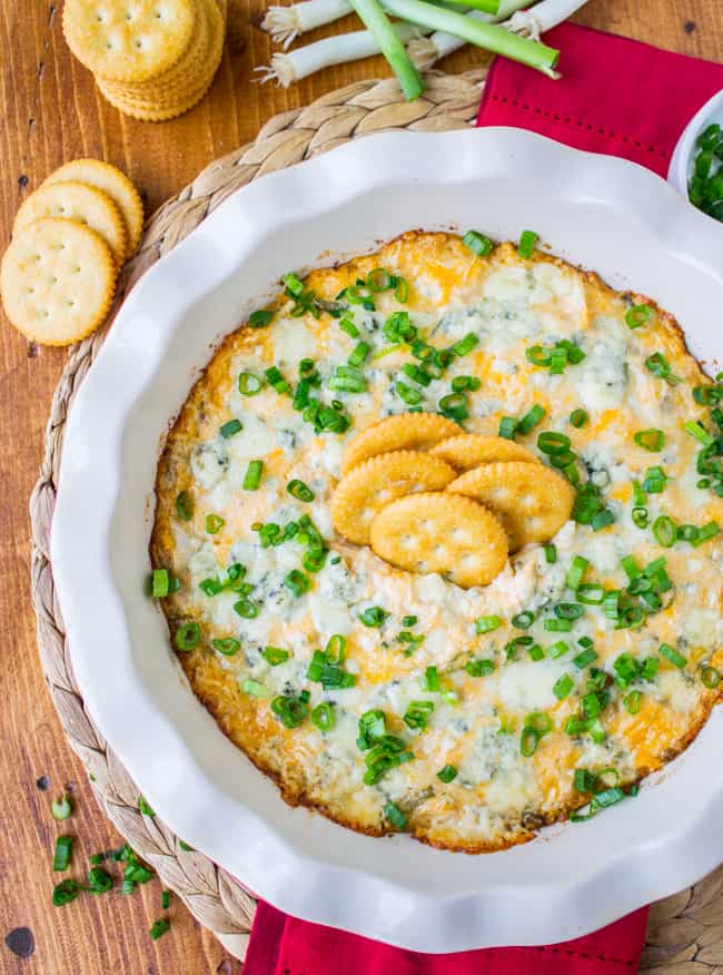 Crackers in easy buffalo chicken dip