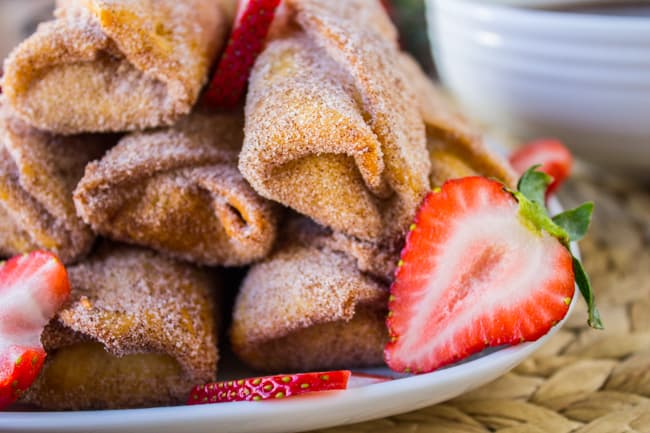 Banana Churros with Chocolate Peanut Butter Sauce from The Food Charlatan