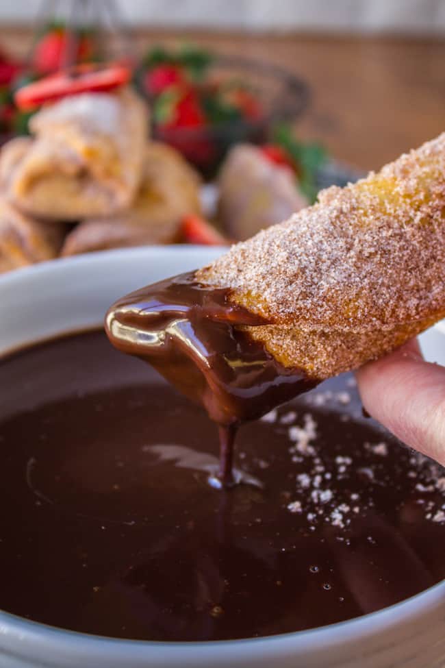 Banana Churros with Chocolate Peanut Butter Sauce from The Food Charlatan