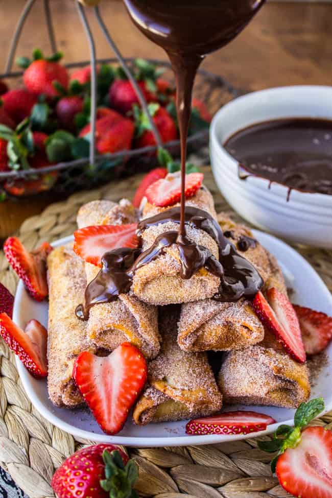 Banana Churros with Chocolate Peanut Butter Sauce - The Food Charlatan