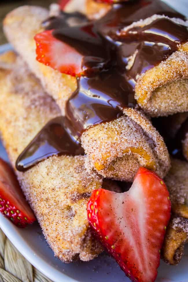 Banana Churros with Chocolate Peanut Butter Sauce from The Food Charlatan