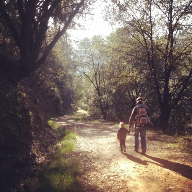 Father and two small children on hike