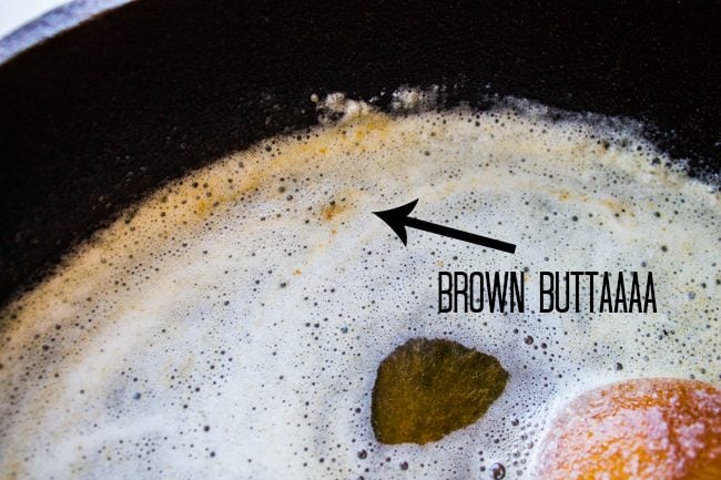 browned butter in a pan.