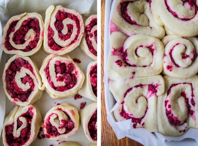 Raspberry Sweet Rolls with Coconut Cream Cheese Frosting from The Food Charlatan