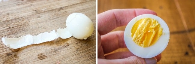 peeling boiled eggs.