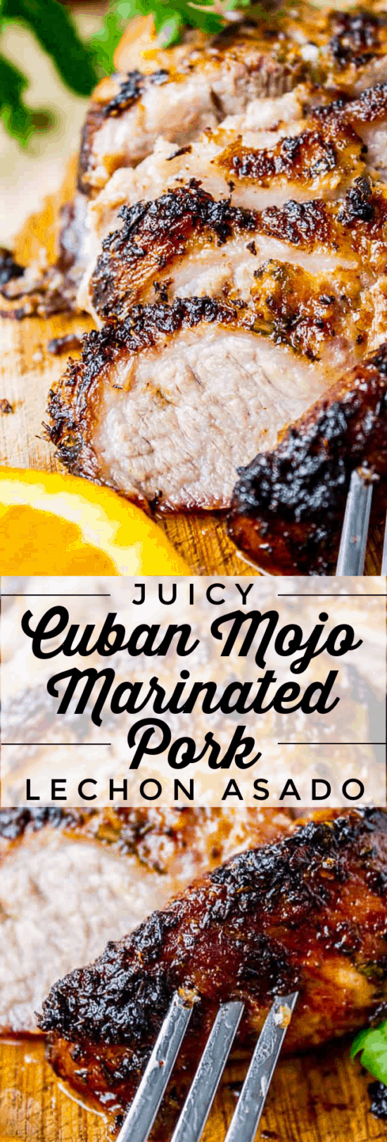cuban mojo pork shoulder sliced with a fork