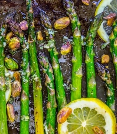 Lemon Asparagus with Pistachios from The Food Charlatan