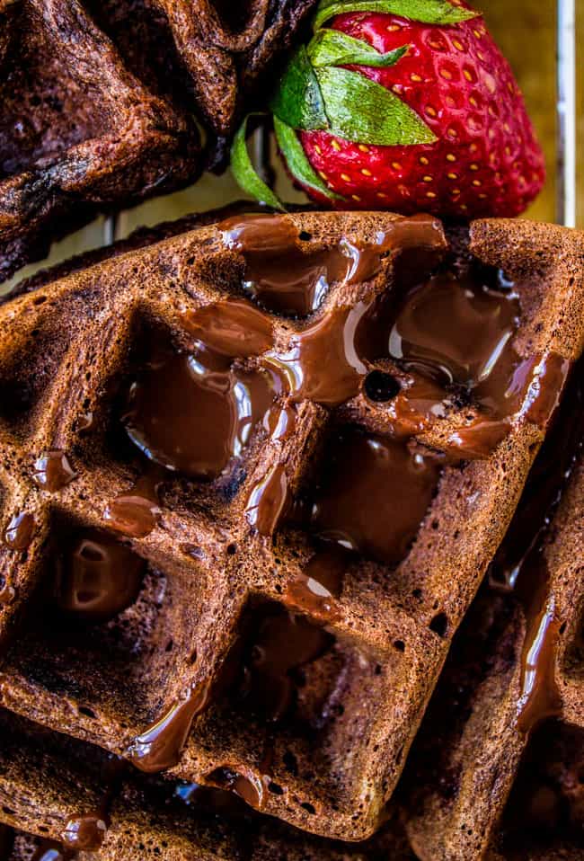 Dark Chocolate Waffles with Ganache and Strawberries from The Food Charlatan