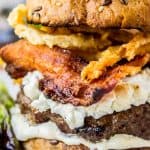 Bacon and Goat Cheese Aioli Burger with Crispy Onions from The Food Chatrlatan