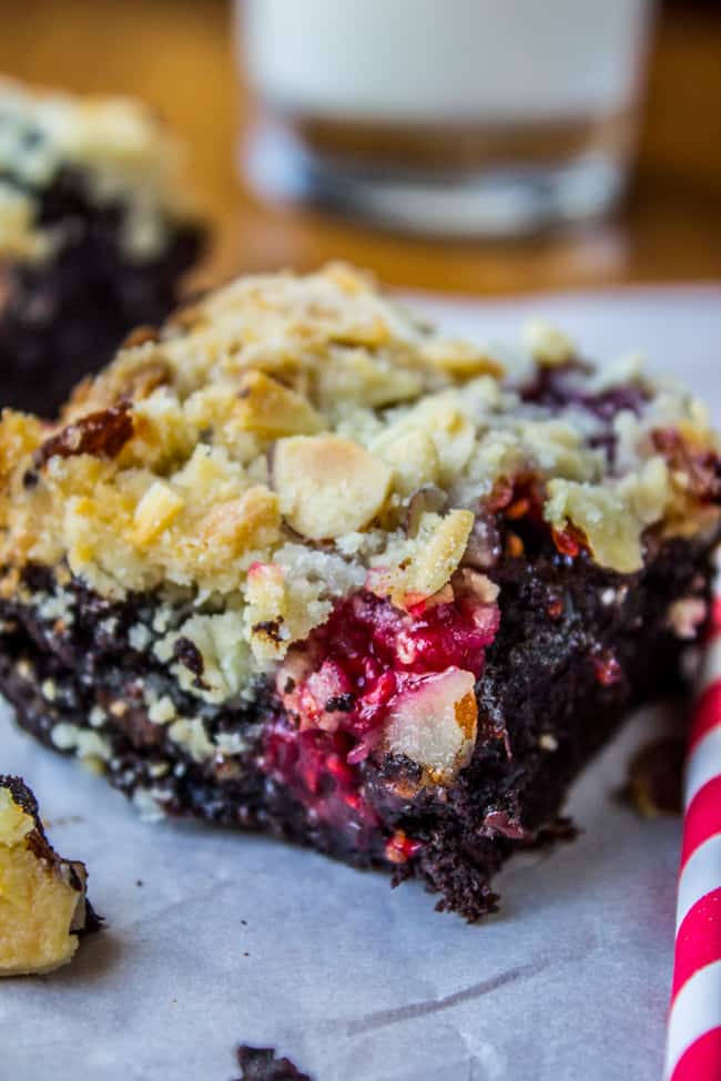 Raspberry Almond Crumb Brownies from The Food Charlatan