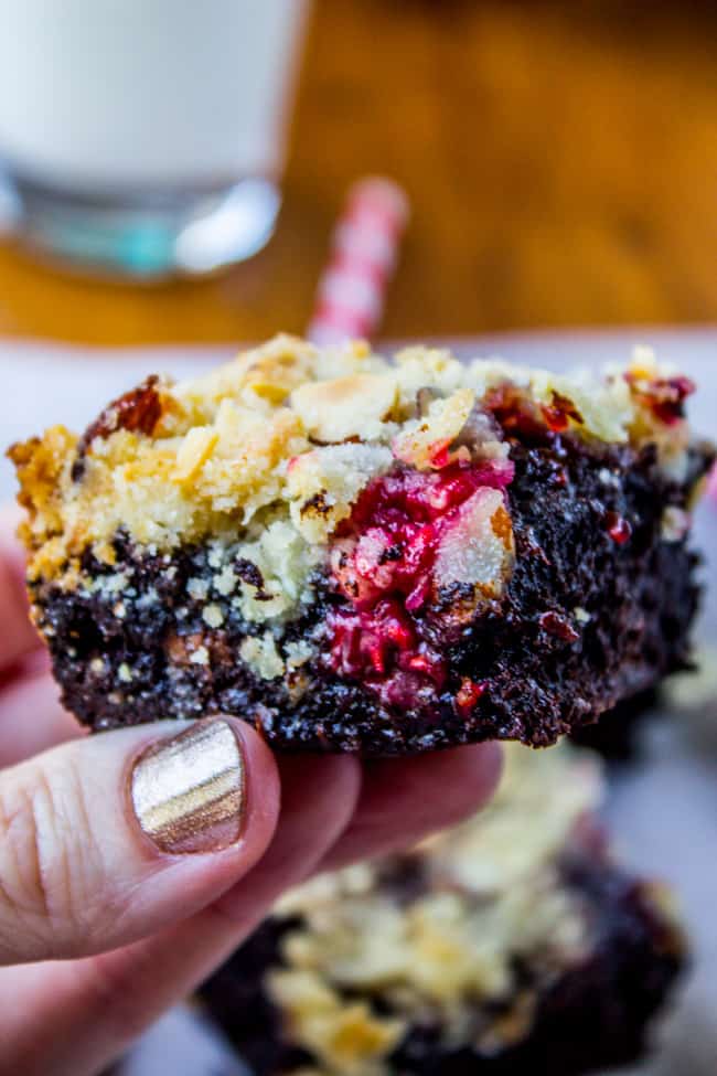 Raspberry Almond Crumb Brownies from The Food Charlatan