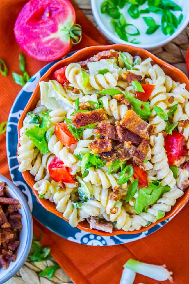 a bowl of BLT pasta salad.