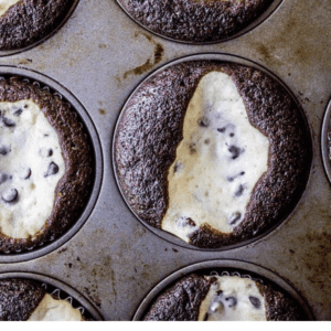 black bottom cupcakes in a muffin tin.