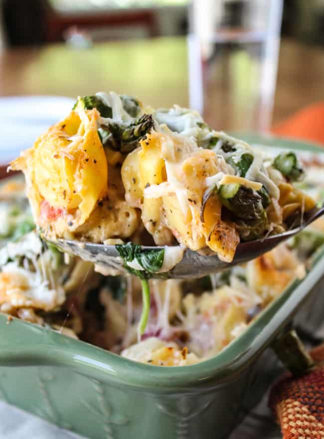 Easy Cheesy Asparagus Tortellini Bake