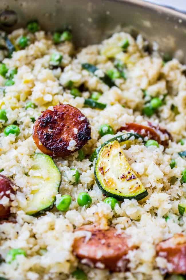 Cauliflower Rice Skillet with Zucchini and Kielbasa from The Food Charlatan