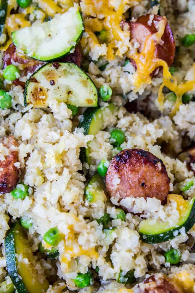 Cauliflower Rice Skillet with Zucchini and Kielbasa from The Food Charlatan