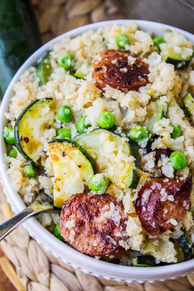 Cauliflower Rice Skillet with Zucchini and Kielbasa from The Food Charlatan