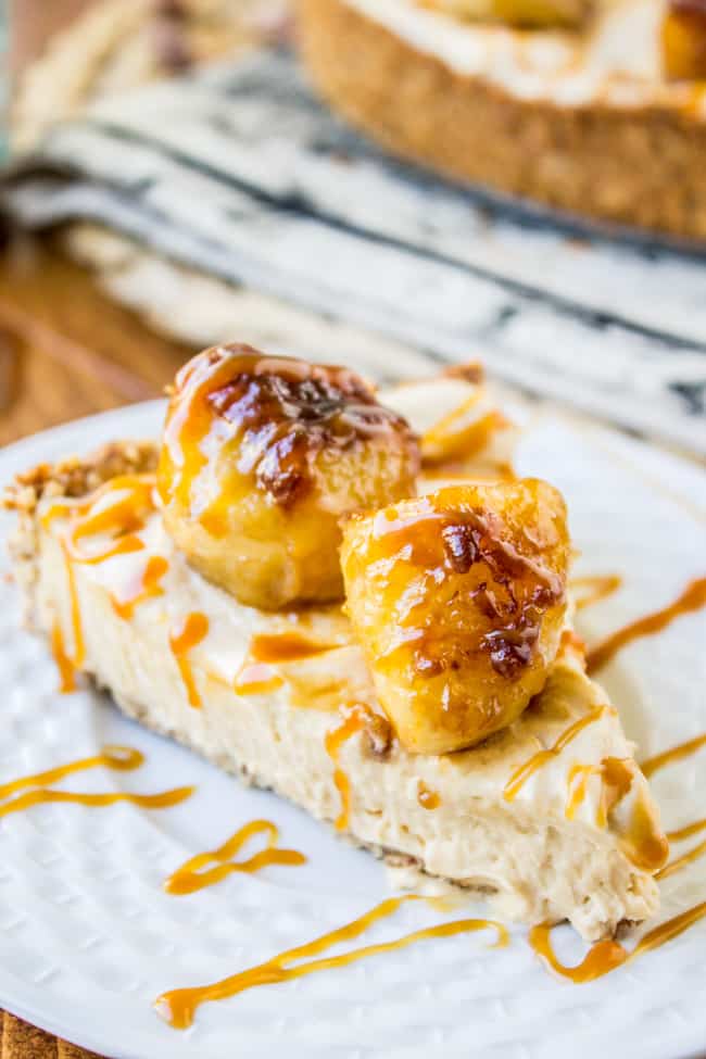 No Bake Salted Caramel Cheesecake with Caramelized Bananas from The Food Charlatan