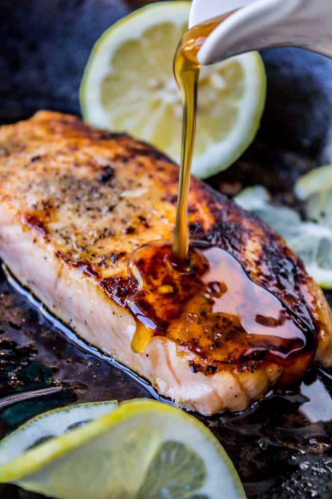 Pan-Seared Salmon with Maple Glaze and Pistachios from The Food Charlatan