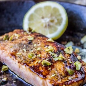 Pan-Seared Salmon with Maple Glaze and Pistachios from The Food Charlatan