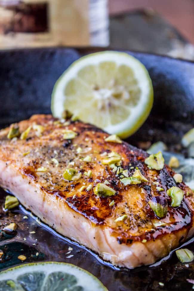 Pan-Seared Salmon with Maple Glaze and Pistachios from The Food Charlatan