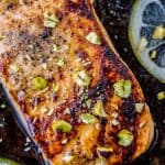 Pan-Seared Salmon with Maple Glaze and Pistachios from The Food Charlatan