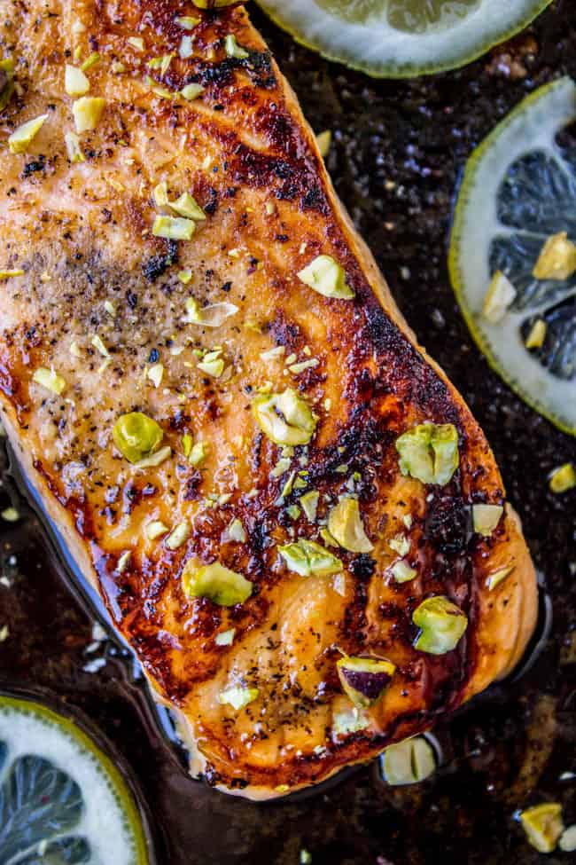 Pan-Seared Salmon with Maple Glaze and Pistachios from The Food Charlatan