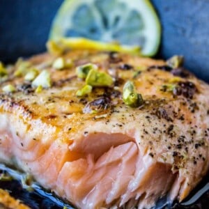 Pan-Seared Salmon with Maple Glaze and Pistachios from The Food Charlatan