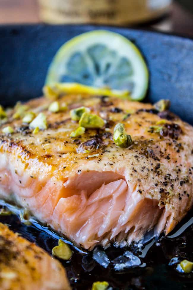 Pan-Seared Salmon with Maple Glaze and Pistachios from The Food Charlatan