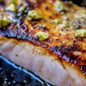 Pan-Seared Salmon with Maple Glaze and Pistachios from The Food Charlatan